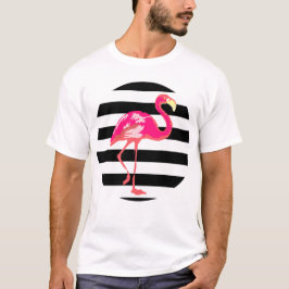 Flamingo, black and white stripes, summer tシャツ