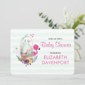 Flamingo & Bunnyと赤ちゃんシャワー卵巣付き 招待状 (スタンド正面)