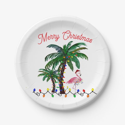 Flamingo Christmas party plates ペーパープレート (正面)