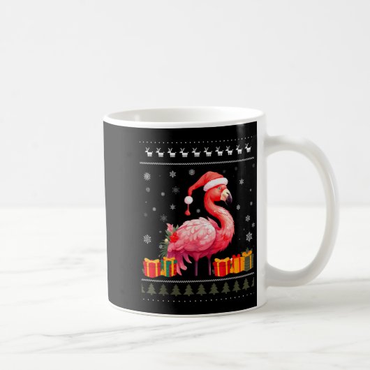 Flamingo Christmas Santa Hat Ugly Christmas Sweate コーヒーマグカップ (右)