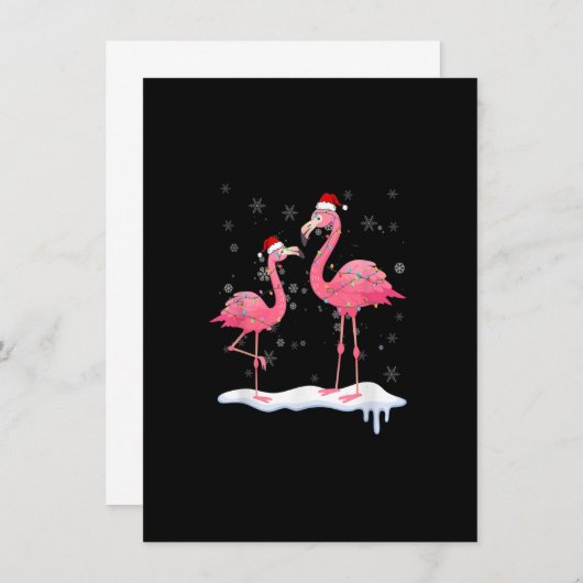 Flamingo Christmas Tree Santa Hat 招待状 (正面/裏面)