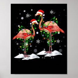 Flamingo Christmas Tree Santa Hat Light Merry ポスター