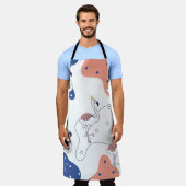 Flamingo Crown:抽象芸術ヴィンテージシームレス。 エプロン (着用した状態)