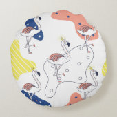 Flamingo Crown:抽象芸術ヴィンテージシームレス。 ラウンドクッション (裏面)