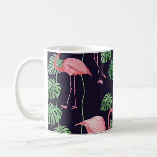 Flamingo Dark:小さな水色パターン。 コーヒーマグカップ (左)