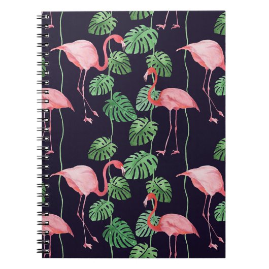 Flamingo Dark:小さな水色パターン。 ノートブック (正面)