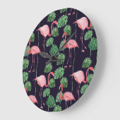 Flamingo Dark:小さな水色パターン。 ラージ壁時計 (傾斜)