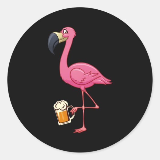 Flamingo Drinking Beer - Funny Pink Flamingo ラウンドシール (正面)