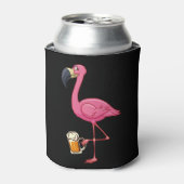 Flamingo Drinking Beer - Funny Pink Flamingo 缶クーラー (缶正面)