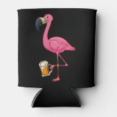 Flamingo Drinking Beer - Funny Pink Flamingo 缶クーラー (正面)