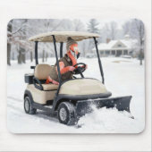 Flamingo Driving a Golf Cart With Snowplow マウスパッド (正面)
