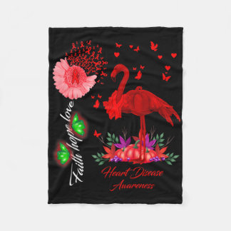 Flamingo Faith Hope Love Heart Disease Awareness  フリースブランケット
