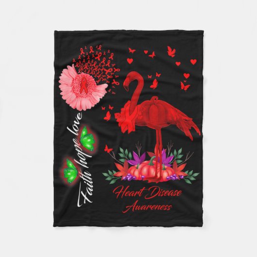 Flamingo Faith Hope Love Heart Disease Awareness  フリースブランケット (正面)