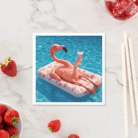 Flamingo Floating With a Cocktail In a Pool スタンダードカクテルナプキン (インサイチュ)