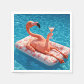 Flamingo Floating With a Cocktail In a Pool スタンダードカクテルナプキン (正面)