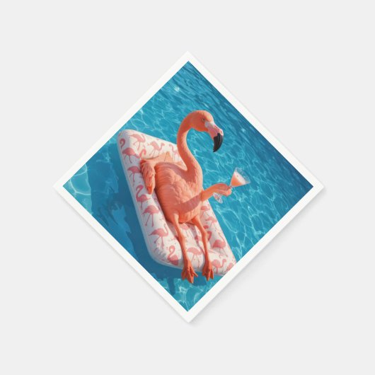 Flamingo Floating With a Cocktail In a Pool スタンダードカクテルナプキン (角)