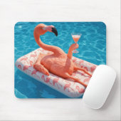 Flamingo Floating With a Cocktail In a Pool マウスパッド (マウス)
