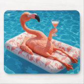 Flamingo Floating With a Cocktail In a Pool マウスパッド (正面)