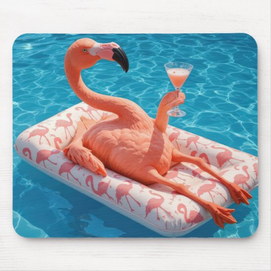 Flamingo Floating With a Cocktail In a Pool マウスパッド (正面)