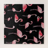 Flamingo Flock:ヴィンテージシームレスデザイン ジグソーパズル (横)