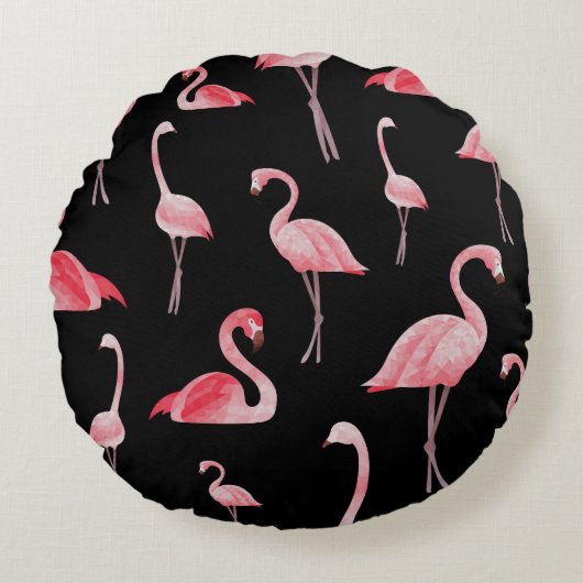 Flamingo Flock:ヴィンテージシームレスデザイン ラウンドクッション (正面)