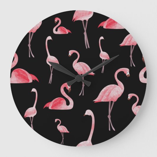 Flamingo Flock:ヴィンテージシームレスデザイン ラージ壁時計 (正面)