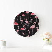 Flamingo Flock:ヴィンテージシームレスデザイン ラージ壁時計 (ホーム)