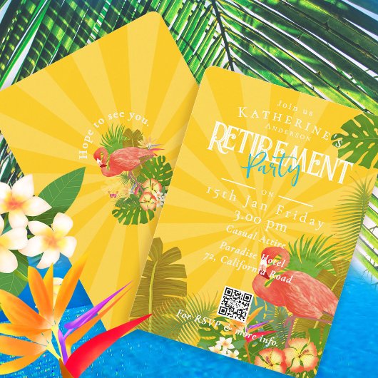 Flamingo Florida Tropical Yellow Retirement 招待状