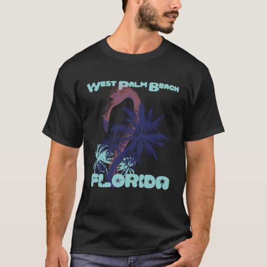 Flamingo Florida West Palm Beach Palm trees Vacati Tシャツ (正面)