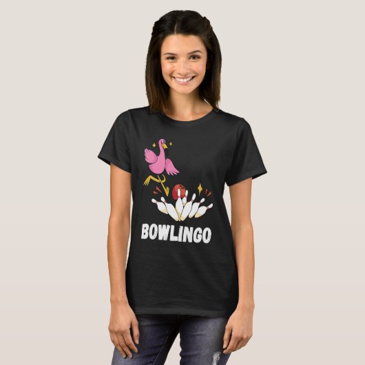 Flamingo Funny Bowling Bowler Strike Bowling Pin B Tシャツ (正面フル)