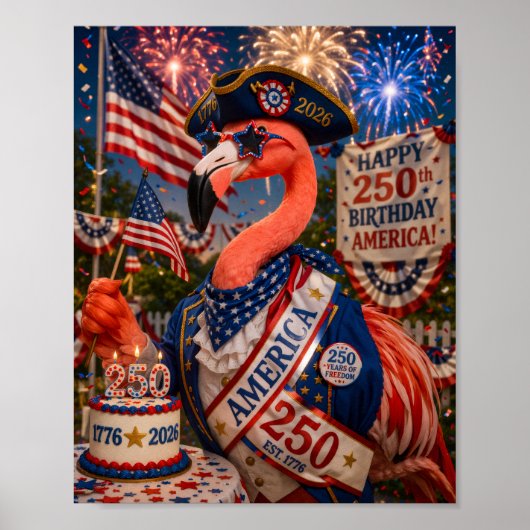 Flamingo Happy 250th Birthday America July 4th ポスター (正面)