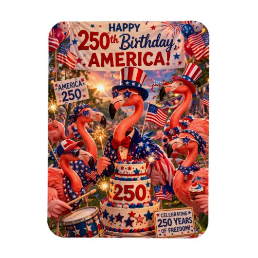 Flamingo Happy 250th Birthday America July 4th マグネット (縦)