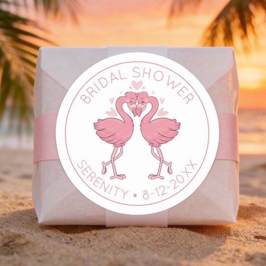 Flamingo Hawaiian Beach Tropical Bridal Shower ラウンドシール