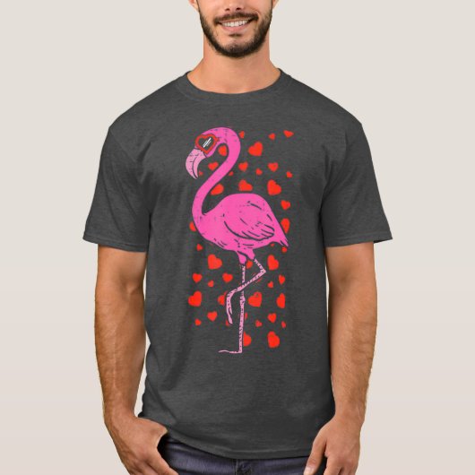 Flamingo Heart Glasses Cute Valentines Day Bird Tシャツ (正面)