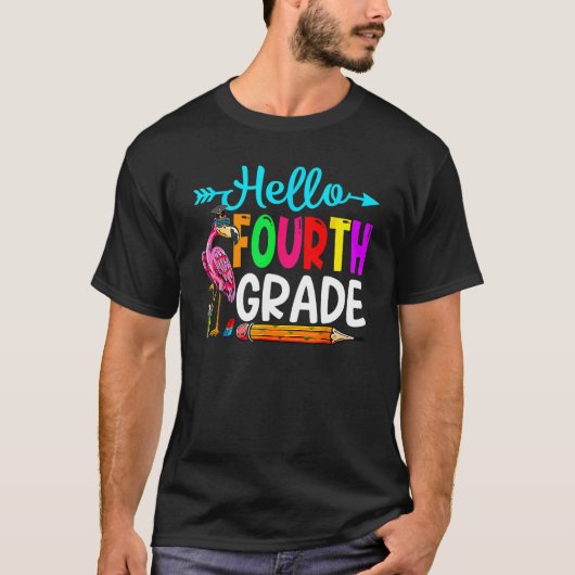 Flamingo Hello 4th Grade Back To School Teacher St Tシャツ (正面)