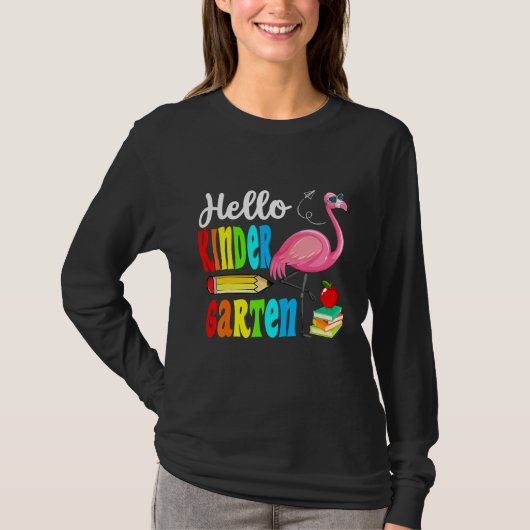 Flamingo Hello Kindergarten Happy First Day Of Sch Tシャツ (正面)