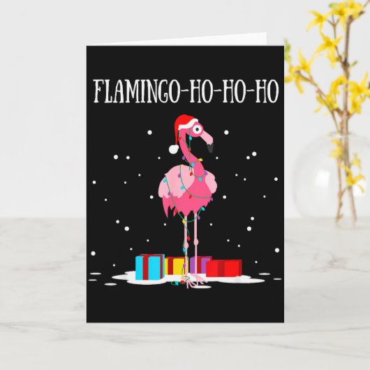 Flamingo Ho Ho Ho Nk Christmas Tree Lights Chain X カード (黄色い花)