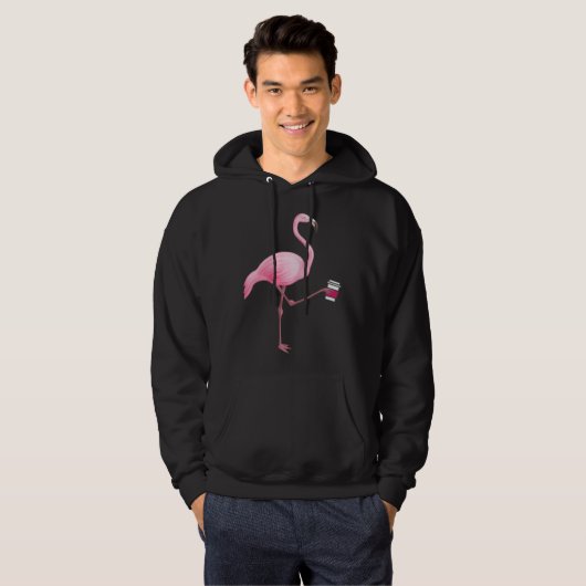Flamingo Holding Coffee Tropical Gag Graphic パーカ (正面フル)