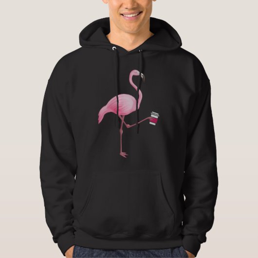 Flamingo Holding Coffee Tropical Gag Graphic パーカ (正面)
