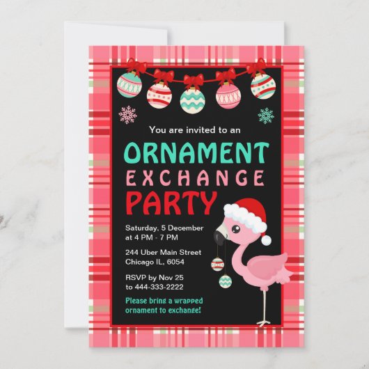 Flamingo Holiday Ornament Exchange Party 招待状 (正面)