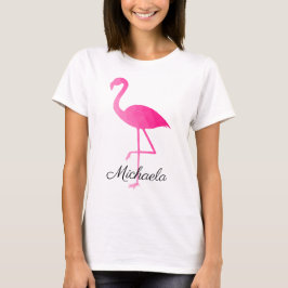 Flamingo hot pinkジオメトグラデーションリメッシュお名前 tシャツ
