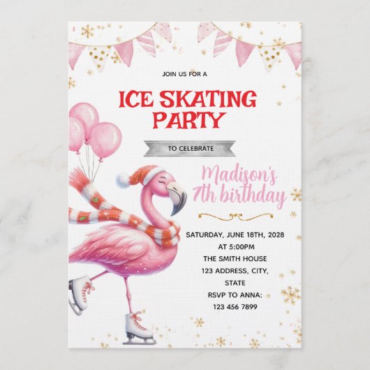 Flamingo Ice Skating invitation 招待状 (正面)