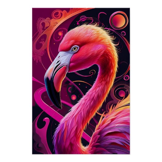 Flamingo Illustration – Fantasie Flamingo ポスター (正面)