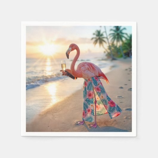 Flamingo In a Skirt Holding a Champagne Flute スタンダードカクテルナプキン (正面)