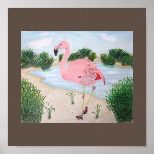 Flamingo in the Marsh Canvas Print ポスター (正面)