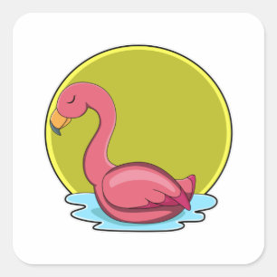 Flamingo in Water with Sun スクエアシール