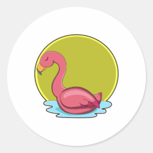 Flamingo in Water with Sun ラウンドシール