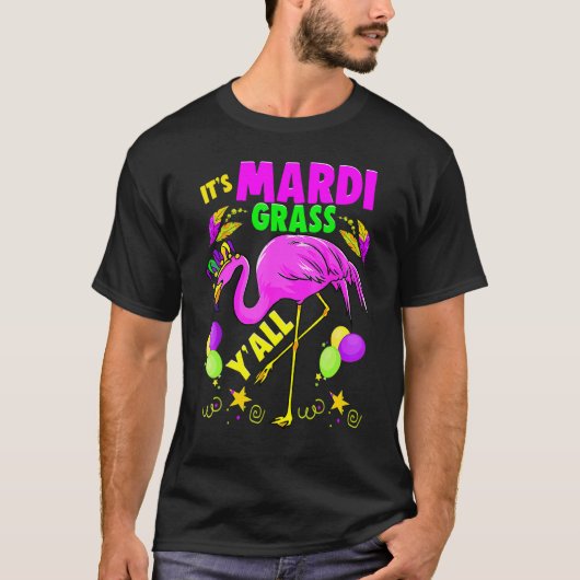 Flamingo Its Mardi Gras Yall Carnival Jester Hat W Tシャツ (正面)