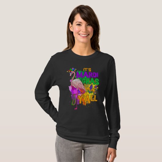 Flamingo Its Mardi Gras Yall Carnival Jester Hat W Tシャツ (正面フル)