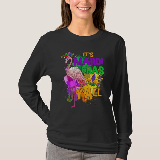 Flamingo Its Mardi Gras Yall Carnival Jester Hat W Tシャツ (正面)